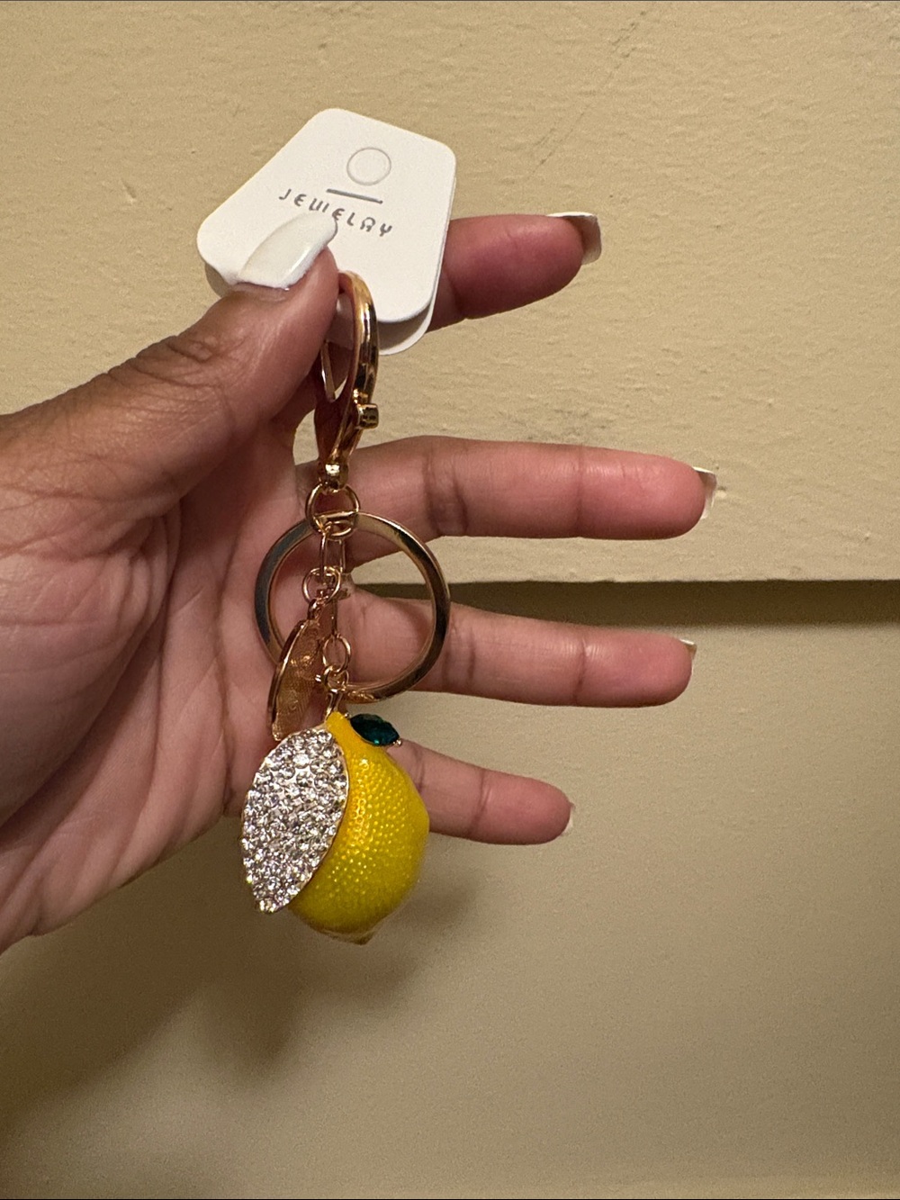 Lemon Crystal Charm Keychain - Yellow